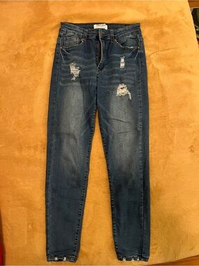 Wax Jean Dark Blue Skinny Jeans with Contrast Stitching